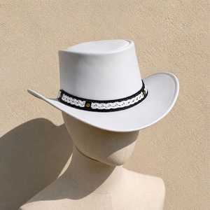 Premium Quality Custom Red Black Leather Cowboy <b>Hat</b> Skull <b>Band</b> Western Gothic Biker Outback <b>Hat</b> - Product Image 5
