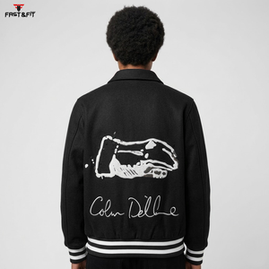 High Quality 100% Cotton Canvas Front Logo Windproof Breathable Winter Wear <b>Smart</b> and Stylish College Bomber <b>Jacket</b> <b>for</b> <b>Men</b> - Product Image 2