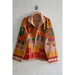Lavinas Vintage Embroidery Woven Eco-Friendly Cotton <b>Quilted</b> Handmade Boho Ethnic Winter Floral <b>Pattern</b> Women's <b>Jacket</b> - Product Image 1