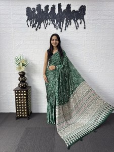 Green Silk Saree With Embroidery Traditional Women's Wear India Pakistan <b>Wedding</b> Engagement All Seasons - Product Image 5
