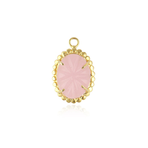 Conector de dijes de calcedonia rosa tallada ovalada, chapado en oro de 18k, engastado con puntas, de latón, con un solo enganche, 12x18mm, componente de joyería - Product Image 1