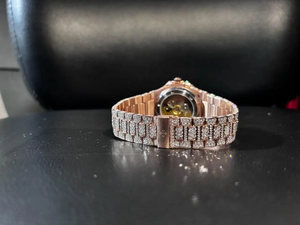 Reloj Mecánico de Lujo para Hombre con Diamantes Antiguos Incrustados, Caja Redonda Octogonal de Acero Inoxidable, Estilo Completamente Cubierto de Diamantes en Oro Blanco y Amarillo - Product Image 2