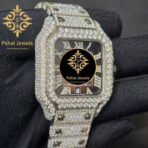 นาฬิกาข้อมือเพชรทรงสี่เหลี่ยมสำหรับผู้หญิง Pahal Jewels หรูหรา ตัวเรือนสแตนเลส ขนาด 40 มม. หน้าปัดอนาล็อก แสดงวันที่ สายแบบพับได้ - Product Image 2