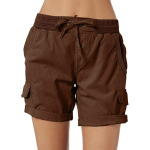 Shorts cargo pour femmes à taille mi-haute, respirants, avec boutons, personnalisables avec impression de logo, style hot pants, tricotés - Product Image 2