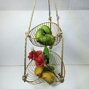 Cesta de cocina de 2 niveles para sala de estar, colgante y extraíble, organizador superior de frutas de alambre metálico de 2 niveles, cesta metálica para servir - Product Image 1