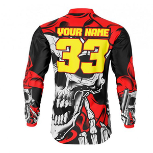 Camiseta de Motociclismo Personalizada para Hombre, Manga Larga, Sublimada, Secado Rápido, Transpirable, Diseño de Calavera Roja y Negra - Product Image 2