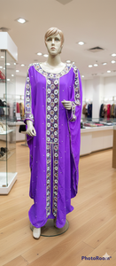 Elegant Royal Purple Embroidered Handmade Custom Design Kaftan Abaya Luxurious Party Intricate <b>Silver</b> Beadwork Breathable - Product Image 3