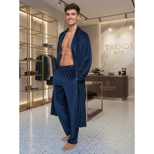 Conjunto de Pijama y Bata de Terciopelo Francés de Lujo para Hombre - 2 Piezas, Ecológico, Transpirable, Ropa de Dormir de Invierno, Terciopelo de Doble Tejido - Product Image 4