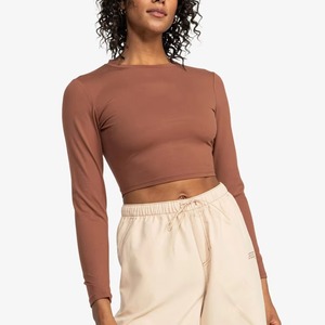 Women Long Sleeve <b>Crop</b> <b>Top</b> Crew Neck Solid Color Knitted Spandex Cotton Custom Logo Print Casual Slim Fit All Seasons Wear - Product Image 1