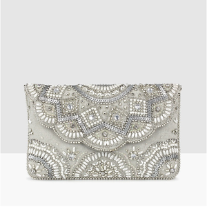 Accessoire de mode décontracté de luxe indien traditionnel fait main, poignée rectangulaire en perles de verre colorées et cristal - Product Image 1