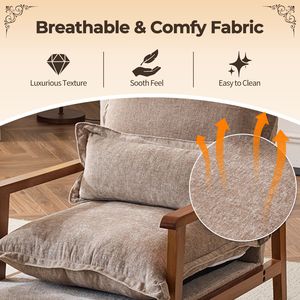 Elegante Poltrona a Forma di Nuvola in Legno Massello con Struttura in Metallo e Cuscino Lombare in Tessuto Chenille per Interni - Product Image 4