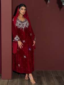 Wholesale AWAIS HOUSE Middle Eastern Ethnic Wedding Evening Party Wear <b>Kaftan</b> Long Sleeve Floor Length Flared Hem Lightweight - Product Image 2