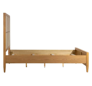 Base de Cama Moderna de Madera de Teca Sólida con Cabecera de Panel de Ratán, Cama Minimalista con Plataforma, Tamaño King, 3 Años de Garantía - Product Image 3