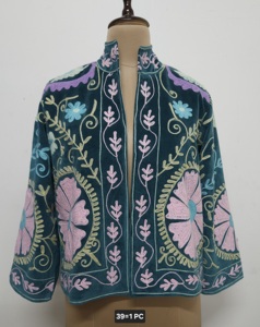 Velvet Suzani Elegent Embroidered free size <b>jacket</b> <b>in</b> bohemian traditional floral paisley for <b>Women</b> for all seasons - Product Image 5