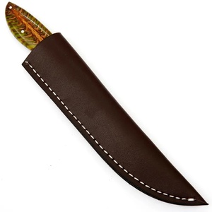 Couteau de filetage de chasse artisanal A&M Enterprises, lame droite en acier inoxydable, manche à motif plume vert olive, OEM - Product Image 3