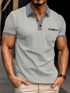 Camiseta de Punto Sólido para Hombre, Estilo Veraniego, Cuello de Algodón, Bordado de Alta Calidad, Secado Rápido y Estilo Vintage, Superventas - Product Image 3
