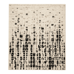 Tapis d'appoint en laine douce et moelleuse, tuftés à la main, à motifs abstraits noirs à carreaux et textures géométriques en grille, sur mesure, pour grossistes et fabricants - Product Image 1