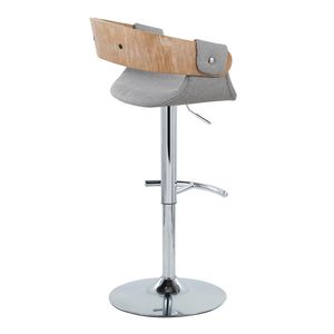 Taburete de Bar Ajustable Elisa de Estilo Moderno de Mediados de Siglo, con Base Giratoria de Metal Cromado y Madera Blanqueada, Tapizado en Tela Gris, con Reposapiés Redondeado en Forma de T - Product Image 4