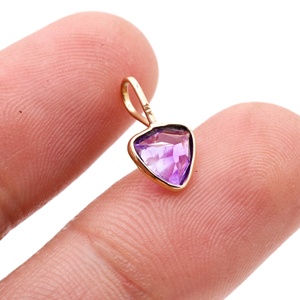 Wholesale 14K Solid Yellow Gold Natural Trillion <b>Amethyst</b> Bezel Set Charm <b>Pendant</b> Fine Jewelry Memoria Jewels - Product Image 4