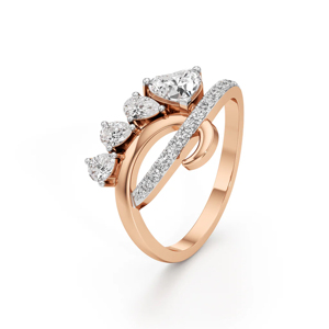 Bague de fiançailles et de mariage de luxe en or rose 18 carats avec diamant taille poire et pierres multiples pour femme - Product Image 2