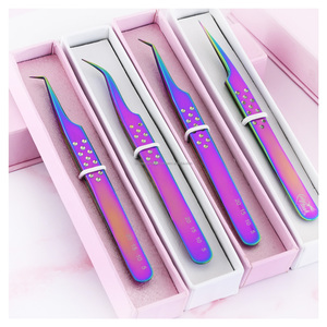 New wholesale fiber tip home eyelash extension tweezers lash extensions tweezer Curved Volume Lash tweezer with Hook Tip - Product Image 1