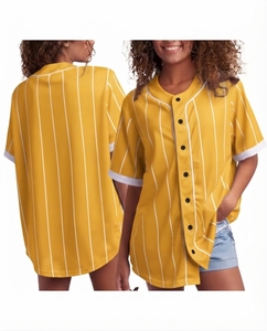 Custom Women's Yellow Pinstripe Baseball Jersey Button Athletic Shirt Breathable V-neck Short Sleeve Wholesale OEM Sportswear - Product Image 1