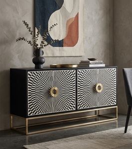 Moderno Gabinete de Almacenamiento de Hierro con Patas Metálicas con Acabado Dorado, Aparador de 4 Puertas para Sala de Estar, Muebles para el Hogar - Product Image 3
