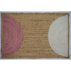 Tapis rectangulaire moderne abstrait en jute, tissage plat, réversible, rose, blanc, beige, pour la maison, décoration de couloir - Product Image 1