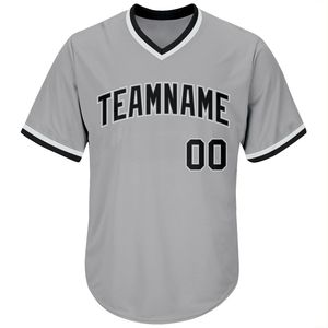 Camiseta de Béisbol Personalizada con Cuello en V Gris para Hombre, Manga Corta, Nombre del Equipo, Ropa Deportiva de Poliéster que Absorbe la Humedad - Product Image 1