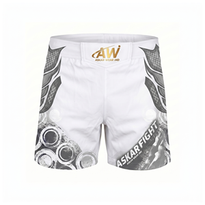 กางเกง MMA ยี่ห้อ Askar Wear รุ่น Ind สำหรับผู้ชาย ทรงปกติ แห้งเร็ว พิมพ์ลายแบบ Sublimation สำหรับกีฬาต่อสู้แบบผสมผสาน สีขาวลายเทา - Product Image 1