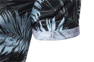 T-shirt personnalisé pour homme, coupe ajustée, manches courtes, imprimé feuilles tropicales, col rond, respirant, tricoté, décontracté, pour l'été - Product Image 3