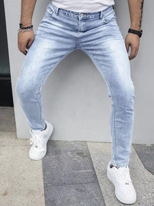 Customized embroidery <b>boot</b> cut stacked <b>pants</b> mens ripped denim jeans for men - Product Image 2