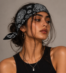 Bandana en coton noir audacieux pour hommes et femmes, foulard unisexe à motif Paisley pour le streetwear quotidien, les voyages, les festivals et les usages quotidiens ! - Product Image 4
