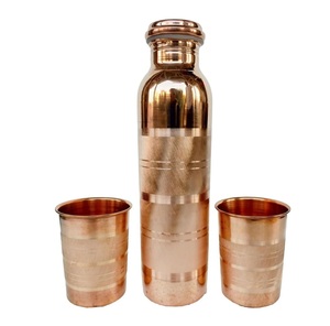 Hammered Copper Water Bottle with Lid and Two <b>Cups</b> <b>Set</b> Retro Portable Metal Drinkware - Product Image 3