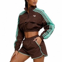 Conjunto de cortavientos y shorts deportivos de mujer a la moda, personalizados, con cremallera corta, ligeros, para verano, estilo urbano, con capucha.