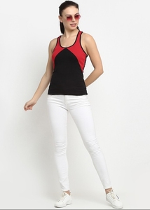 Débardeur Femme Color Block Rouge et Noir Sportif Sans Manches Tricoté Respirant pour Entraînement et Loisirs - Product Image 3