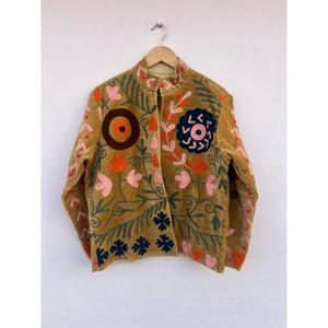 เสื้อแจ็คเก็ตกำมะหยี่ปักลายซูซานี ผ้าฝ้ายสำหรับฤดูใบไม้ร่วง สไตล์วาร์ซิตี้ เสื้อคลุมสำหรับงานเทศกาล ของขวัญสำหรับเธอ - Product Image 5