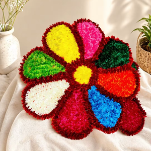 Tapis floral multicolore de qualité supérieure, fait main, décoratif, en velours pelucheux, pour la décoration bohème de la maison, tapis en forme de fleur tufté - Product Image 1