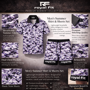 Ensemble 2 pièces pour homme personnalisé, chemise et short camouflage violet, ensemble assorti décontracté à boutons, tenue streetwear - Product Image 5