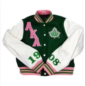 Chaqueta Varsity Personalizada para Mujer, Sudadera con Mangas de Lana, Logotipo Bordado, Chenilla Verde, Impermeable, Transpirable, para Invierno y Primavera - Product Image 4