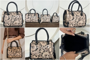 Bolsos de Viaje de Cuero Vacuno Genuino Hechos a Mano con Diseño Floral, Bolsos de Fin de Semana Unisex de Lujo - Product Image 3