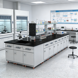 Banco da Lavoro Laterale in Acciaio per Laboratorio, Sistema di Arredamento da Laboratorio a Pavimento con Piani di Lavoro e Armadietti Personalizzati per Progetti di Ingegneria - Product Image 4