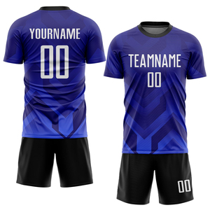 เสื้อฟุตบอลผู้ชายสีน้ำเงิน พิมพ์ลายแบบซับลิเมชั่น ระบายเหงื่อได้ดี คอกลม แขนสั้น ทรงแอธเลติกสำหรับผู้ใหญ่ รับสกรีนชื่อทีม OEM - Product Image 2