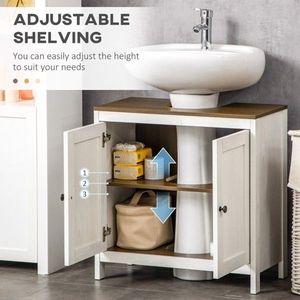 Mobiletto Sottolavabo Bianco Antico e Noce con Doppia Anta per Bagno - Product Image 2