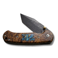Couteau pliant artisanal en acier Damas de qualité industrielle, manche en résine bleue, ouverture coulissante, garantie 3 ans, couteau de poche EDC personnalisé Tarj