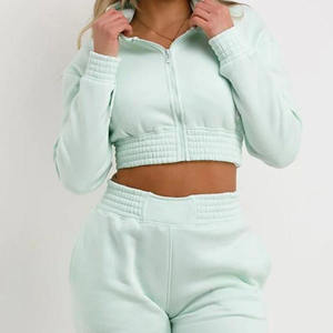 Ensemble de survêtement vert menthe à capuche pour femme, sweat-shirt long et pantalon de jogging assorti, coupe décontractée, couleur unie - Product Image 5