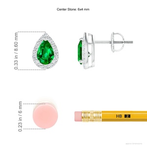 14Kt White Gold Pear Cut Emerald Diamond Halo Stud <b>Earrings</b> Natural Emerald Screw Back <b>Earrings</b> <b>Fine</b> May Birthstone Jewelry - Product Image 2