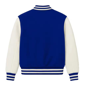 เสื้อแจ็คเก็ต Letterman สไตล์คลาสสิกสำหรับผู้ชาย ปักโลโก้ตามสั่ง คุณภาพพรีเมียม ตัวเสื้อทำจากผ้าขนสัตว์ผสม ทรงแฟชั่นแบบ Bomber Jacket - Product Image 3