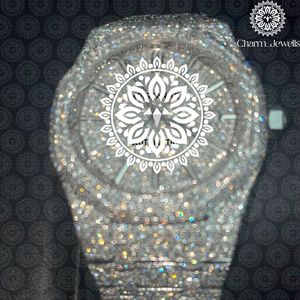 Charm_Jewells Montre de luxe en acier inoxydable incrustée de diamants, analogique à quartz, 42 mm, fermoir pliant, unisexe - Product Image 6