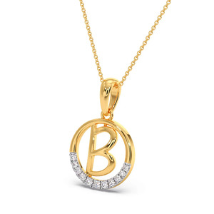 Collar con Colgante de Letra B Inicial en Forma de Círculo de Diamantes con Cadena de Oro - Product Image 2